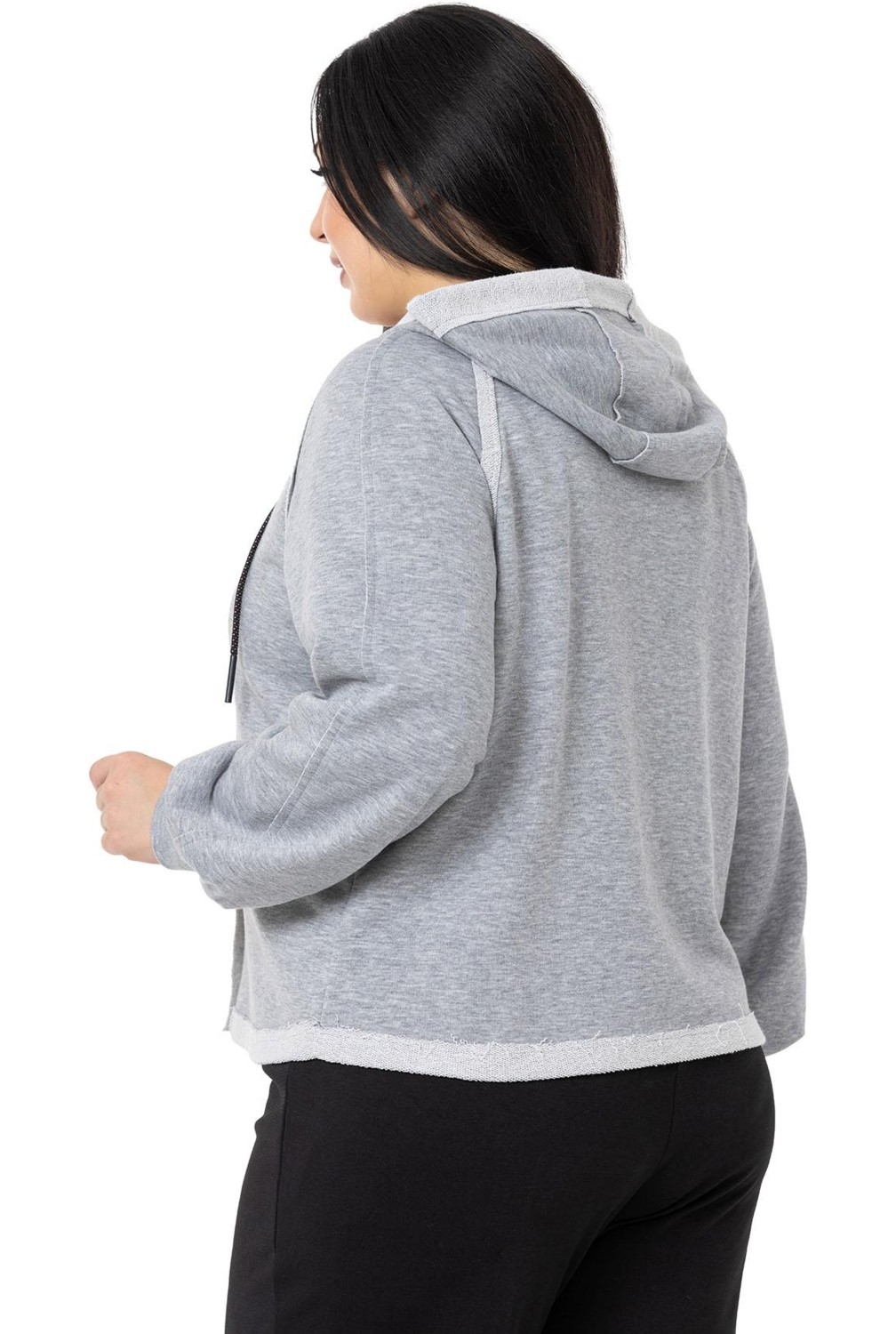 Disentis Modest Büyük Beden Kapüşonlu Fermuarlı Üç Iplik Siyah Sweatshirt görsel 3