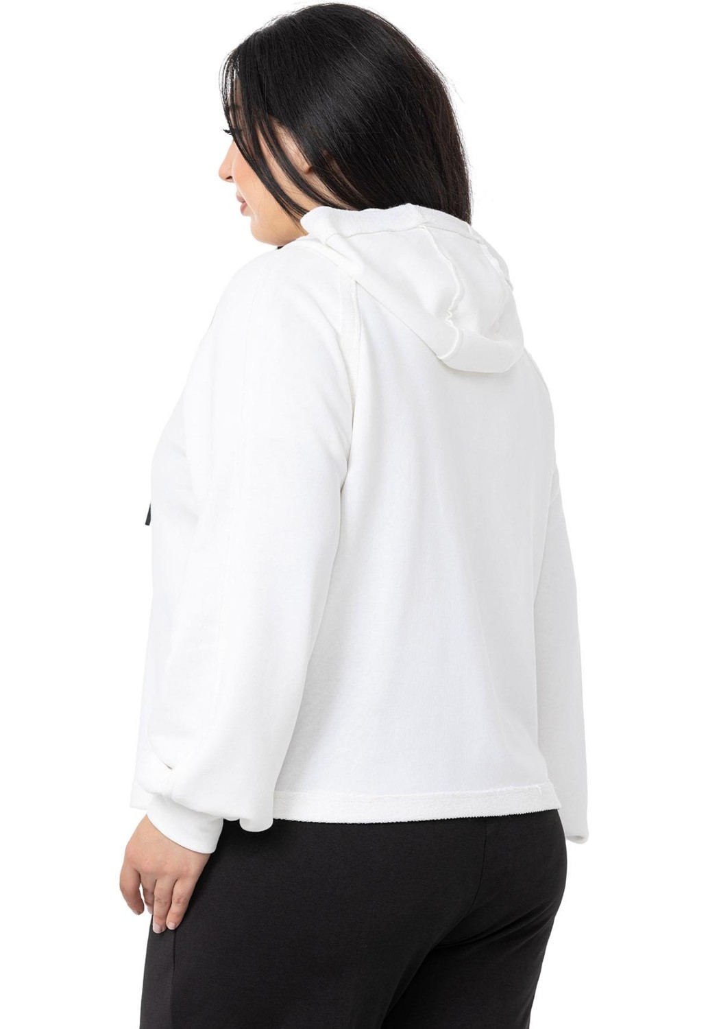Disentis Modest Büyük Beden Kapüşonlu Fermuarlı Üç Iplik Siyah Sweatshirt görsel 8