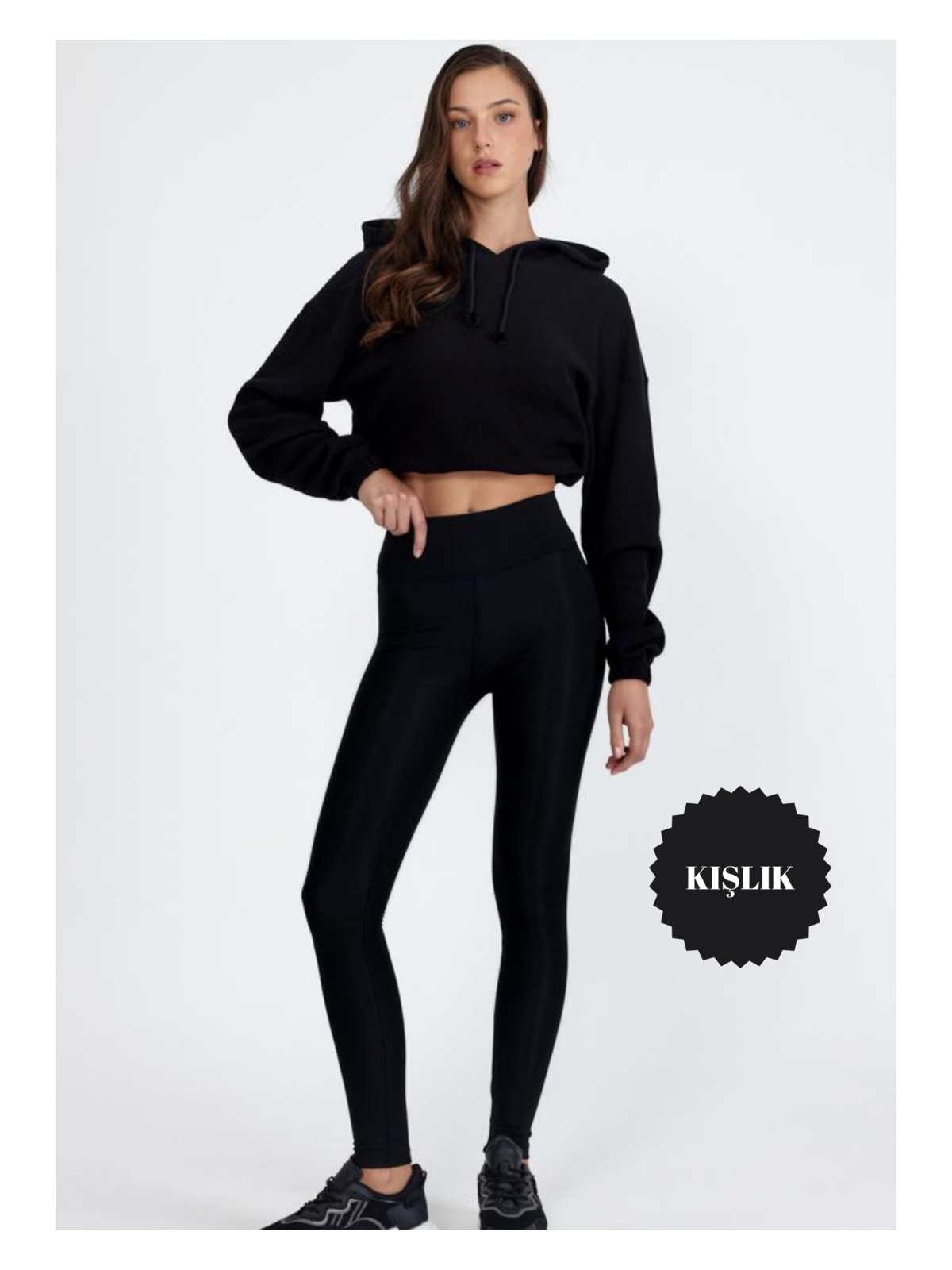 Banega Kadın Şardonlu Toparlayıcı Yüksek Bel Polarlı Antrasit Tayt - Görsel 5