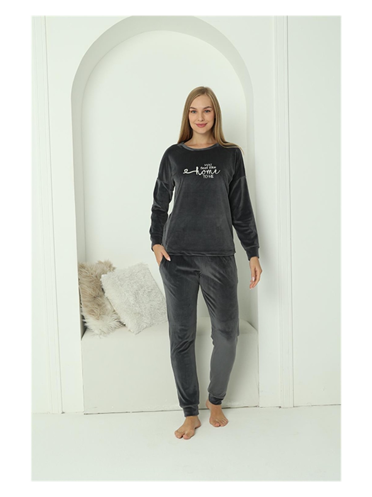 Akbeniz Kadın Kadife Füme Pijama Takım 20624