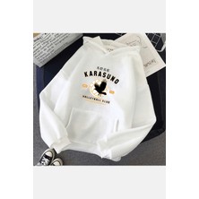 Populus Haikyuu Karasuno Beyaz Kapşonlu Sweatshirt