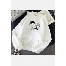 Populus Hunter x Hunter Face Beyaz Kapşonlu Sweatshirt