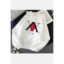Populus Hunter x Hunter Logo Beyaz Kapşonlu Sweatshirt
