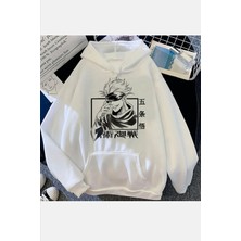Jujutsu Kaisen Gojo Mask Beyaz Kapşonlu Sweatshirt