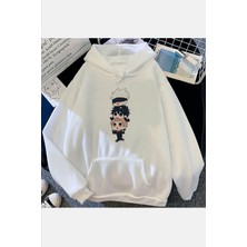 Populus Jujutsu Kaisen Chibi Beyaz Kapşonlu Sweatshirt