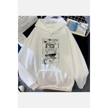 Jujutsu Kaisen Eyes Beyaz Kapşonlu Sweatshirt