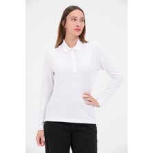 Msw Kadın Uzun Kollu Polo Tişört Düz Renk Regular Fit Konforlu Kullanım