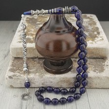 Takı925 Özel Tasarım Ay Yıldız Püsküllü Mavi Siyah Ateş Kehribar Tesbih