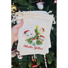 Yılbaşı Ağacı ve Sevimli Hayvanlar  Tasarımlı Yılbaşı Hediye Kesesi 10LU