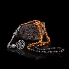 Takı925 1000 Ayar Kazaz Püsküllü Sarı Siyah Ateş Kehribar Tesbih