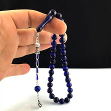 Takı925 925 Ayar Gümüş Püsküllü Mavi Siyah Renk Ateş Kehribar Tesbih