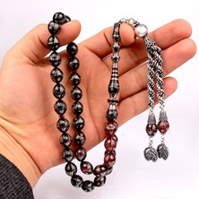 Takı925 Nakkaş Imame Nokta Gümüş Işlemeli Büyük Boy Ateş Kehribar Tesbih