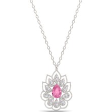 Parmas Design Montür Pembe Damla Taşlı Lotus Çiçeği 925 Ayar Gümüş Kadın Kolye