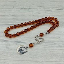 Takı925 Gümüş Püsküllü Hilal Kurt Model Damla Kehribar Tesbih