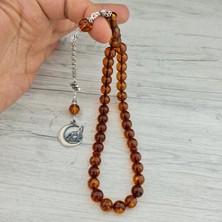 Takı925 Gümüş Püsküllü Hilal Kurt Model Damla Kehribar Tesbih