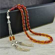 Takı925 925 Ayar Gümüş Kral Püsküllü Kapsül Kesim Ateş Kehribar Tesbih