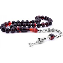 Takı925 925 Ayar Gümüş Kamçılı Kırmızı Sıkma Kehribar Tesbih