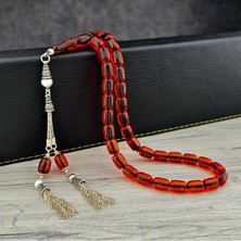 Takı925 925 Ayar Gümüş Püsküllü Kapsül Kesim Ateş Kehribar Tesbih