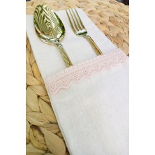 Emtory Home 6 Adet Keten Pembe Dantelli Kaşıklık Servis Sunum