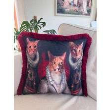 Tuğçe Demir Home Desıgn Kadife Kediler Desen Dekoratif Kırlent Kılıfı 43X43