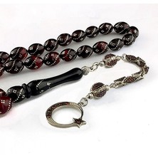 Takı925 Zirkon Taş Püsküllü Gümüş Işlemeli Ay Yıldız Model Ateş Kehribar Tesbih