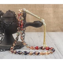 Takı925 Zirkon Taşlı Gümüş Püsküllü Sıkma Kehribar Tesbih