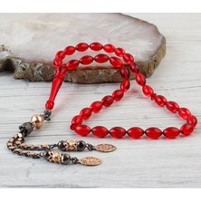 Takı925 Rodaj Kaplama Gümüş Püsküllü Ateş Kehribar Tesbih