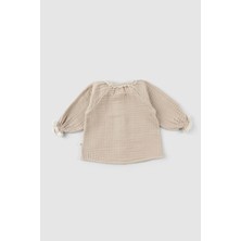 Little Gusto Brodeli Müslin Bebek Gömlek Organik Pamuk Bej