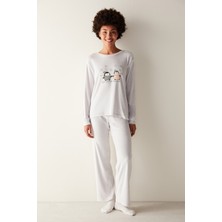 Penti Kar Tanesi Desenli Fuzzy Sweatshirt Gri Pijama Üstü