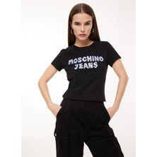 Moschino Bisiklet Yaka Baskılı Siyah Kadın T-Shirt A0701