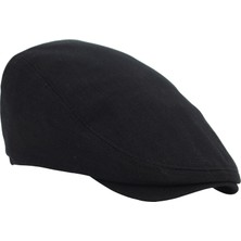 Siyah Kasket Pamuklu London Flat Cap Şapka