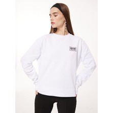 Moschino Jeans Bisiklet Yaka Düz Beyaz Kadın Sweatshırt A1713