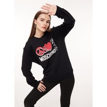 Moschino Jeans Bisiklet Yaka Baskılı Siyah Kadın Sweatshırt J1716