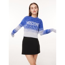 Moschino Jeans Bisiklet Yaka Normal Baskılı Mavi Kazak Kadın J0924