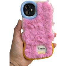 SPHONE Apple iPhone 11 Kılıf Yumuşak Tüylü Pelüş Puf Standlı Renkli Silikon Case Smile Moda Kapak Dalgalı Tasarım