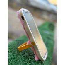 SPHONE Apple iPhone 11 Kılıf Yumuşak Tüylü Pelüş Puf Standlı Renkli Silikon Case Smile Moda Kapak Dalgalı Tasarım