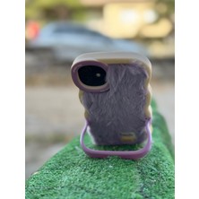 SPHONE Apple iPhone 11 Kılıf Yumuşak Tüylü Pelüş Puf Standlı Renkli Silikon Case Smile Moda Kapak Dalgalı Tasarım