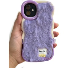 SPHONE Apple iPhone 11 Kılıf Yumuşak Tüylü Pelüş Puf Standlı Renkli Silikon Case Smile Moda Kapak Dalgalı Tasarım