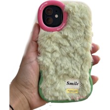 SPHONE Apple iPhone 11 Kılıf Yumuşak Tüylü Pelüş Puf Standlı Renkli Silikon Case Smile Moda Kapak Dalgalı Tasarım