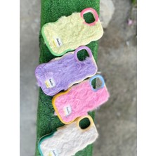 SPHONE Apple iPhone 11 Kılıf Yumuşak Tüylü Pelüş Puf Standlı Renkli Silikon Case Smile Moda Kapak Dalgalı Tasarım