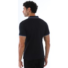 Erkek Lacivert Amerikan Pike Kumaş Polo Yaka Ribana Kısa Kollu T-Shirt - 134