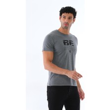 Erkek Antrasit Süprem Kumaş Yazı Baskılı Bisiklet Yaka Kısa Kollu T-Shirt - 147