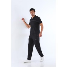 Erkek Kombin Siyah-Gri Süprem Kısa Kol Polo Yaka T-Shirt, Slim Fit Dar Kesim Eşofman Alt-Üst Takım - 122