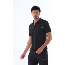 Erkek Kombin Siyah-Gri Süprem Kısa Kol Polo Yaka T-Shirt, Slim Fit Dar Kesim Eşofman Alt-Üst Takım - 122