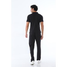 Erkek Kombin Siyah-Gri Süprem Kısa Kol Polo Yaka T-Shirt, Slim Fit Dar Kesim Eşofman Alt-Üst Takım - 122