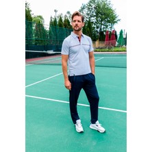 Erkek Beyaz Süprem Polo Yaka Kısa Kol T-Shirt, Slim Fit Dar Kesim Eşofman Alt-Üst Takım - 122