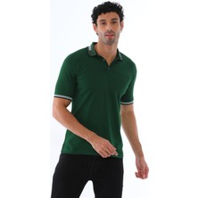 Erkek Yeşil Amerikan Pike Kumaş Polo Yaka Ribana Kısa Kollu T-Shirt - 134