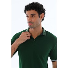 Erkek Yeşil Amerikan Pike Kumaş Polo Yaka Ribana Kısa Kollu T-Shirt - 134