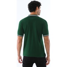 Erkek Yeşil Amerikan Pike Kumaş Polo Yaka Ribana Kısa Kollu T-Shirt - 134