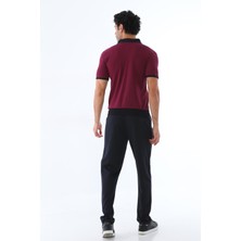 Erkek Kombin Vişne Amerikan Pike Kumaş Polo Yaka Fermuarlı Kısa Kol T-Shirt Siyah Eşofman Takımı - 7647